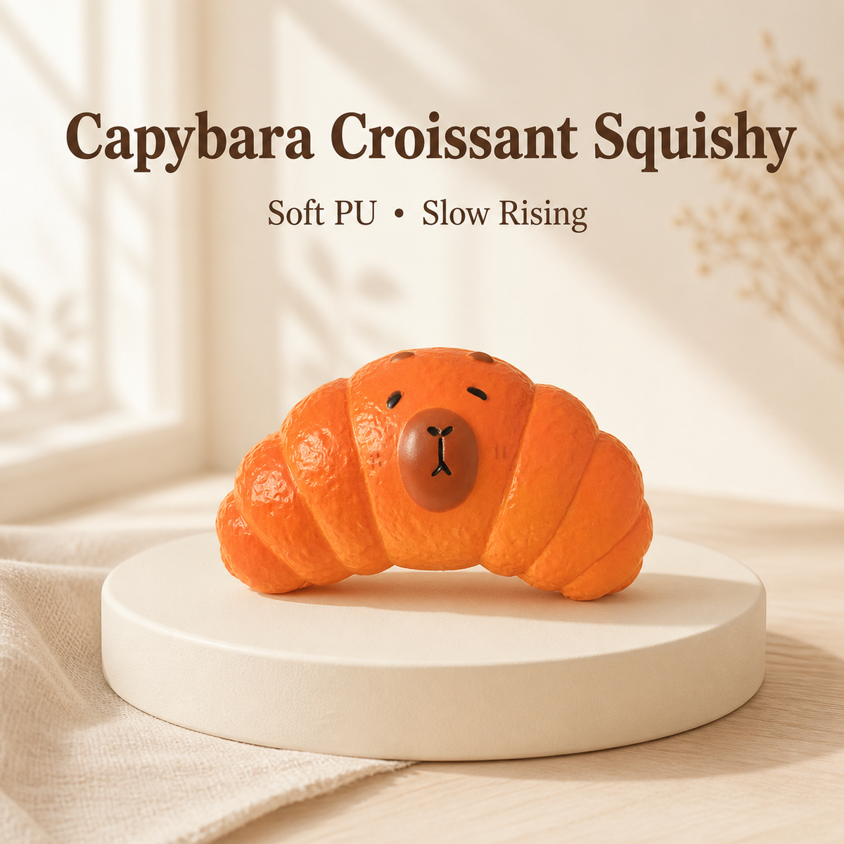 Capybara Croissant Slow-Rising PU Squishy Toy – 12.8 cm